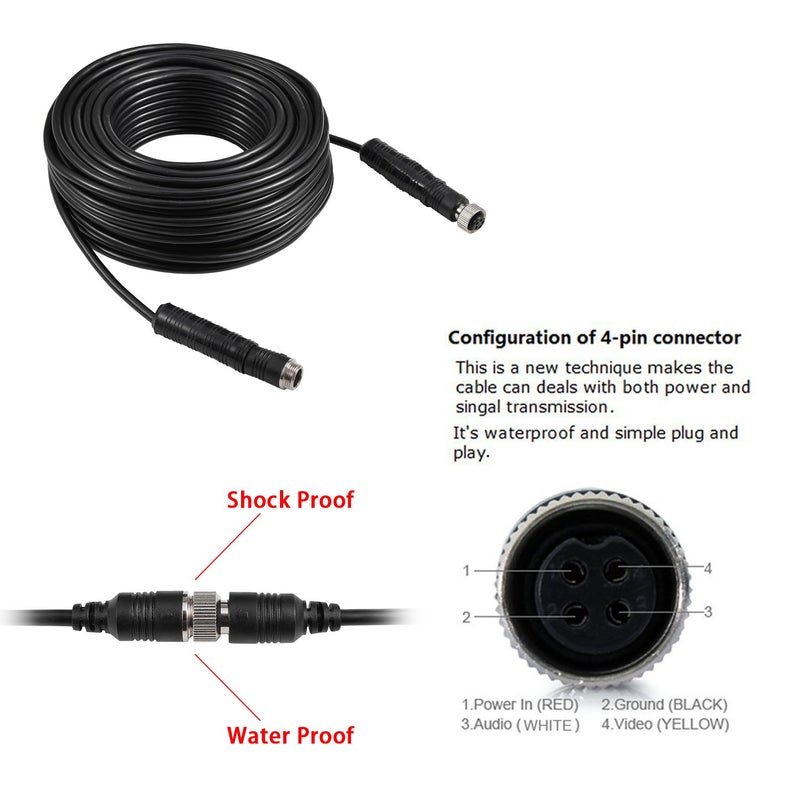 DALLUX Backup Camera Cable 4PIN Video Power Aviation Extension Wire for Vehicle Car Camper Bus Van Truck Motorhome Trailer RV Reverse Rearview Monitor CCTV System Waterproof Shock Proof 20m 65.7ft - Image 3